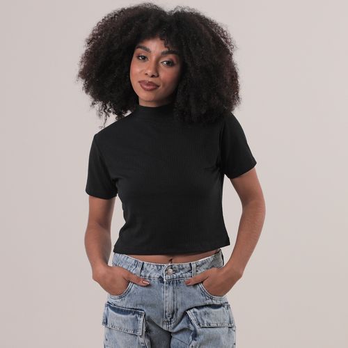 Blusa Manga Curta Gola Rib Preto