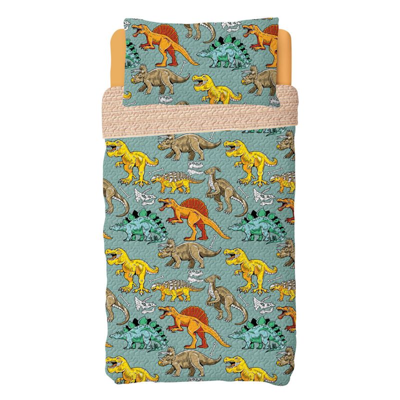 Conjunto-Cobreleito-Dupla-Face-Dino-Colorido-160-X-220-M-Porta-Travesseio-50-X-70-Cm