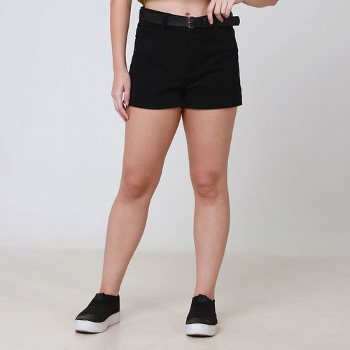 Short Sarja Mom Preto Barra Normal Cinto - Ink