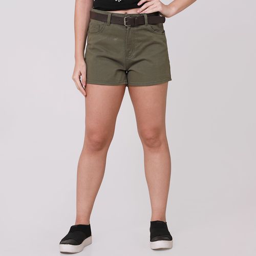 Short Sarja Mom Verde Barra Normal Cinto - Ink