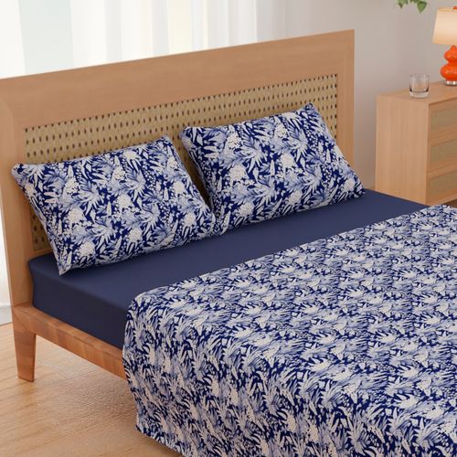 Jogo De Cama Queen Micropercal Elegance Flowers Marinho