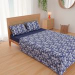 Jogo-De-Cama-Casal-Micropercal-Elegance-Flowers-Marinho