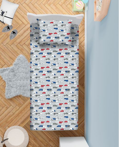 Jogo de Cama Solteiro Carrinho Azul