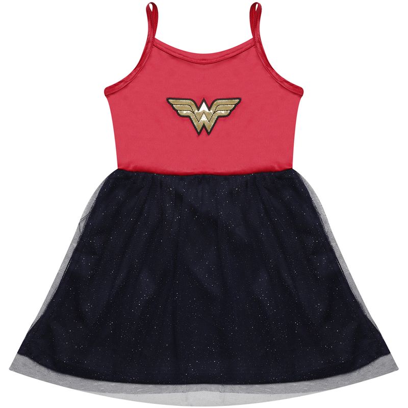 Vestido-Infantil-Sem-Manga-Mulher-Maravilha-Glitter-Vermelho-Warner-