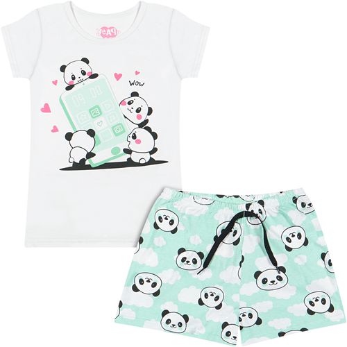 Pijama Manga Curta Infantil Pandas Branco - Toys & Kids