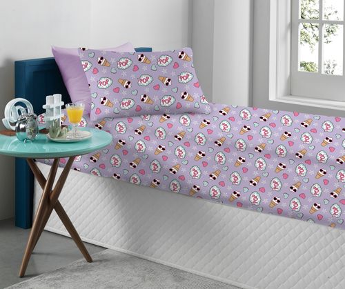 Jogo De Cama de Malha Sorvete Pop Lilas2 peças