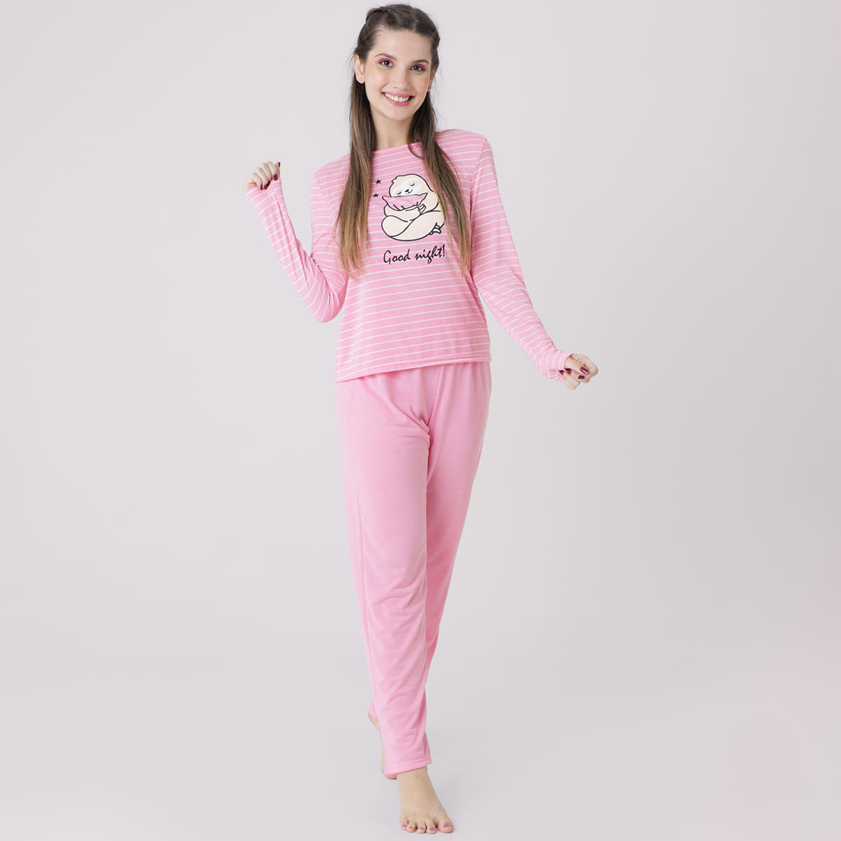 Pijama Manga Longa Liso Cinza -Uniq