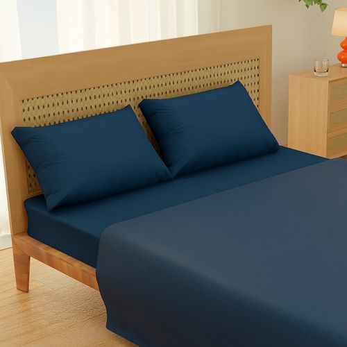 Jogo de Cama Queen 4 Peças Marinho Liso