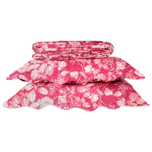 Conjunto De Colcha Queen Boutis Matelada Floral Lisse