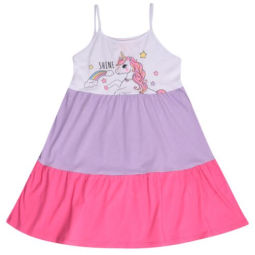 Vestido Sem Manga Infantil Color Block Unicórnio Branco - Yeapp