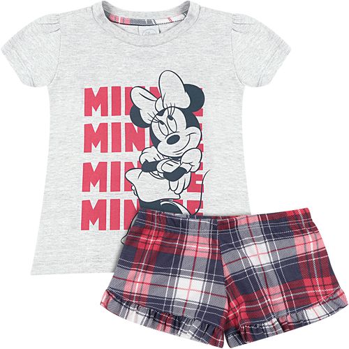 Pijama Manga Curta Infantil Minnie Cinza - Disney