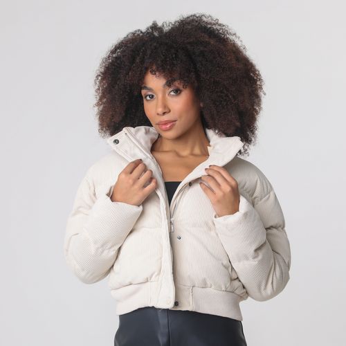 Jaqueta Manga Longa Cropped Puffer Bege