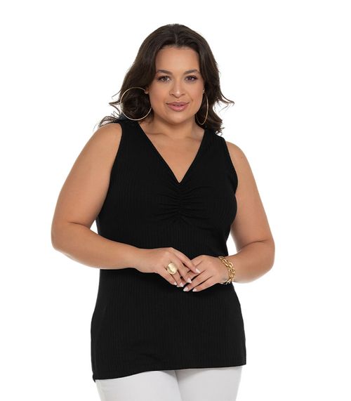 Blusa Feminina Plus Size Canelada Secret Glam Preto