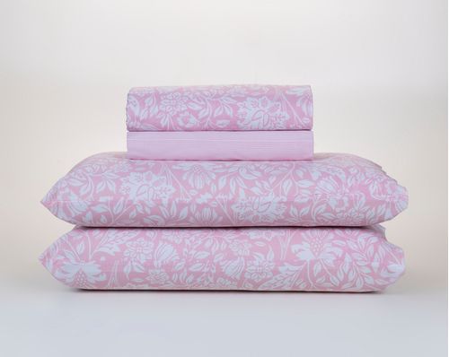 Jogo de Cama Solteiro 3 Peças Algodão 120 Fios Flore Rosa