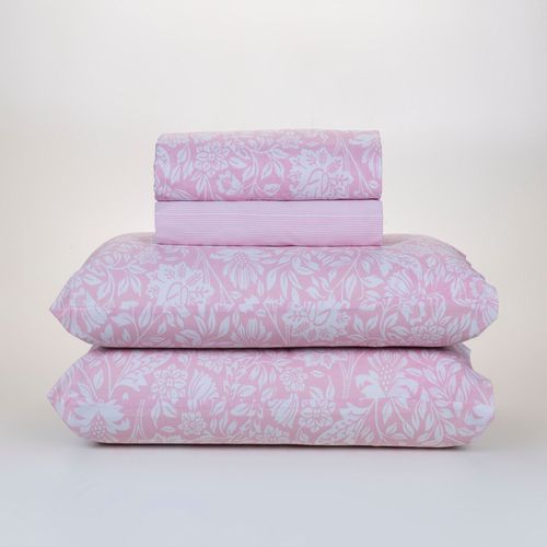 Jogo de Cama Casal 4 Peças Algodão Flore Rosa