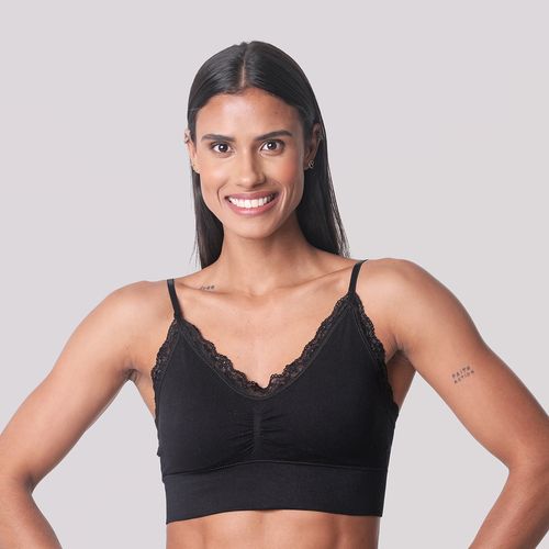 Sutiã Feminino Canelado Com Renda Preto