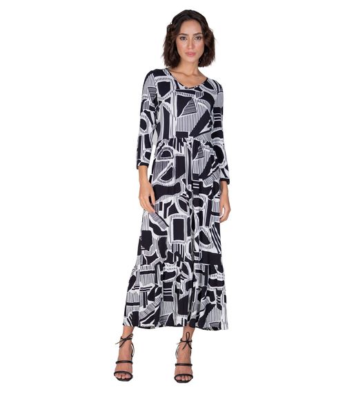 Vestido Midi Estampado Feminino Infinita Cor Preto