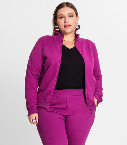 Jaqueta Feminina Em Moletom Plus Size Rovitex Roxo