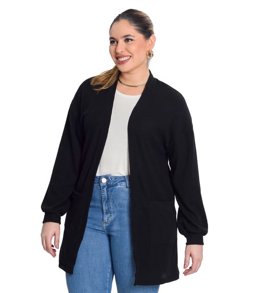 Cardigan Plus Size Tricot Canelado Secret Glam Preto