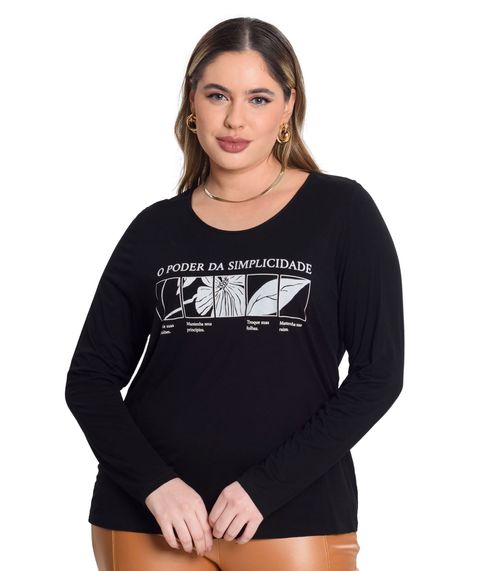 Blusa Manga Longa Viscotorcion Secret Glam Preto