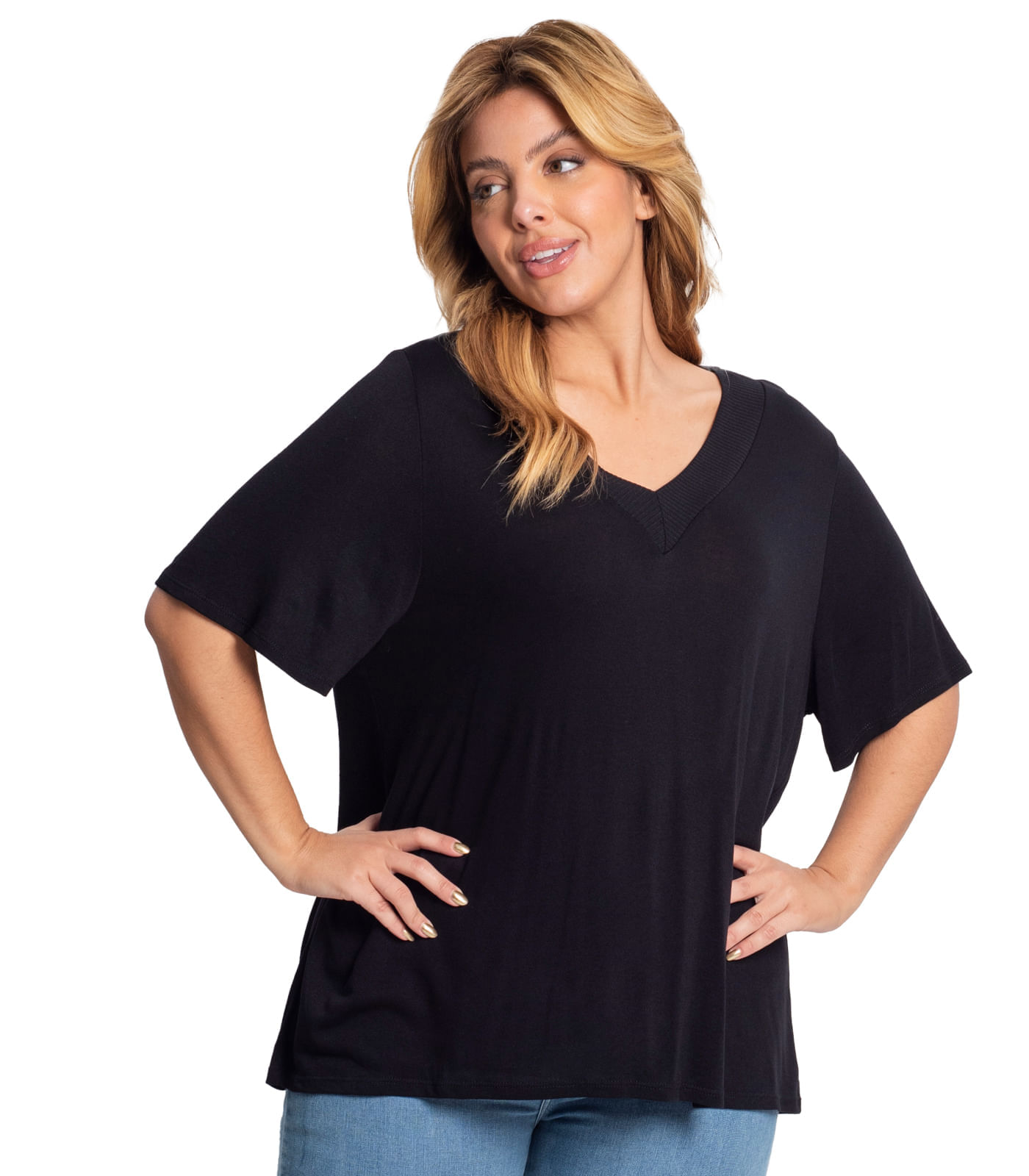 Blusa Feminina Plus Size Básica Secret Glam Preto