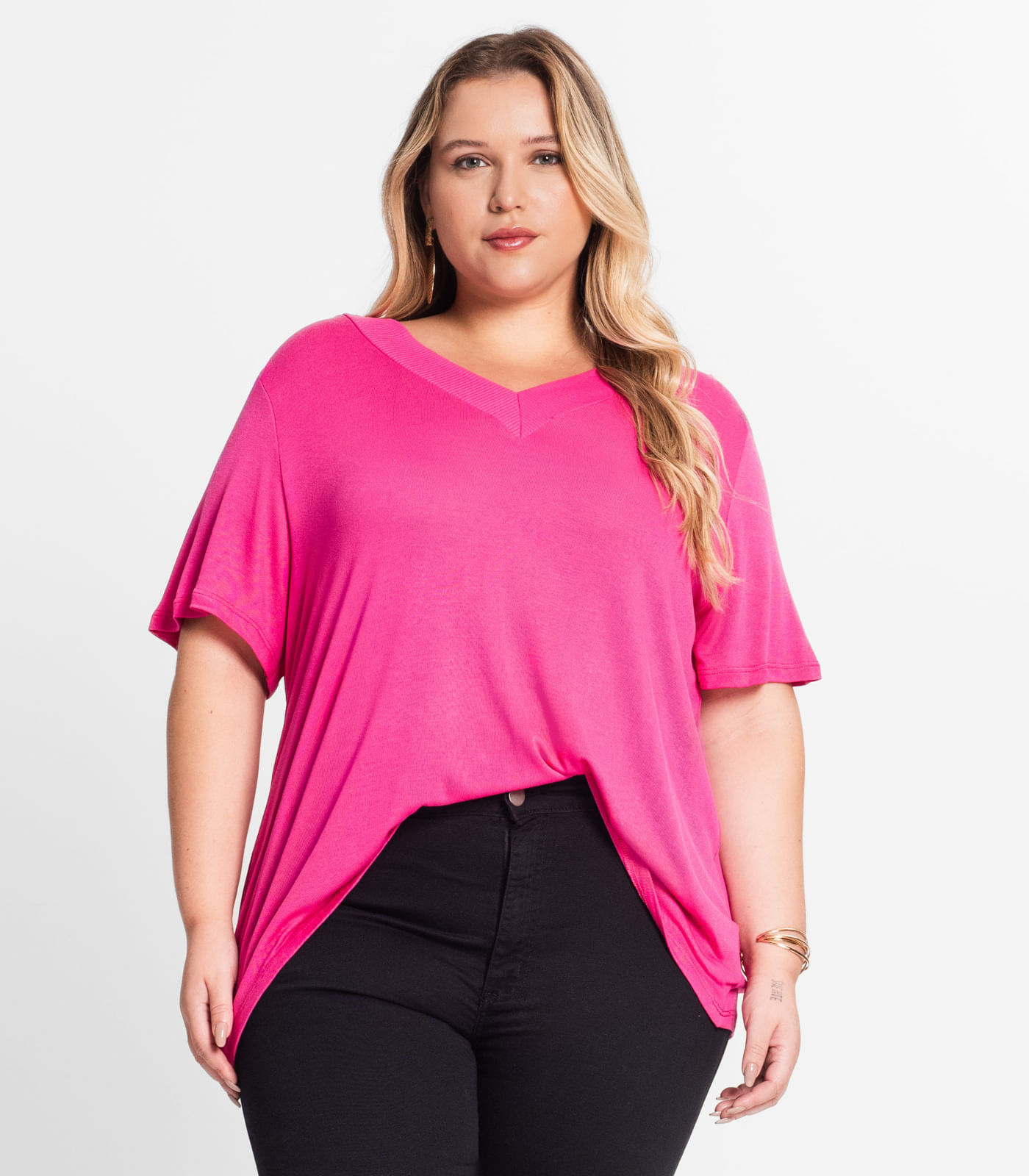 Blusa Feminina Plus Size Básica Secret Glam Rosa