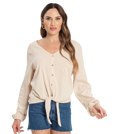 Blusa Feminina Viscose Manga Longa Infinita Cor Bege