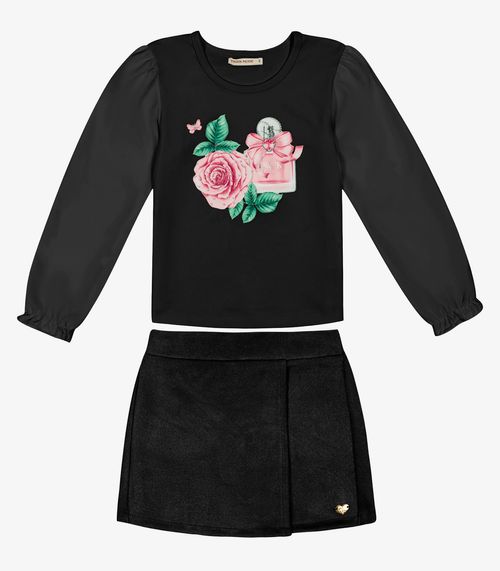 Conjunto Infantil Blusa Com Shorts Saia Trick Nick Preto