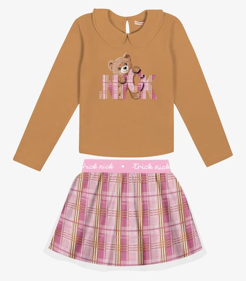 Conjunto Infantil Blusa Com Saia Trick Nick Marrom