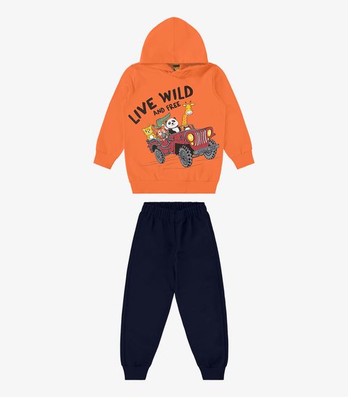 Conjunto Blusão Com Capuz E Calça Rovi Kids Laranja