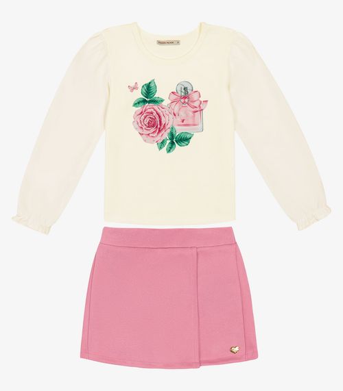 Conjunto Infantil Blusa Com Shorts Saia Trick Nick Bege