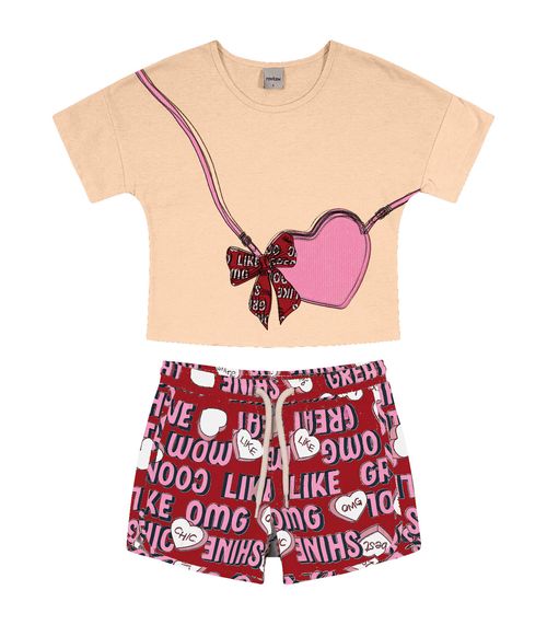 Conjunto Infantil Feminino Coração Rovitex Kids Bege