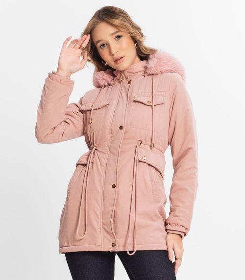 Parka Feminina Com Capuz Peluciada Sea Surf Rosa