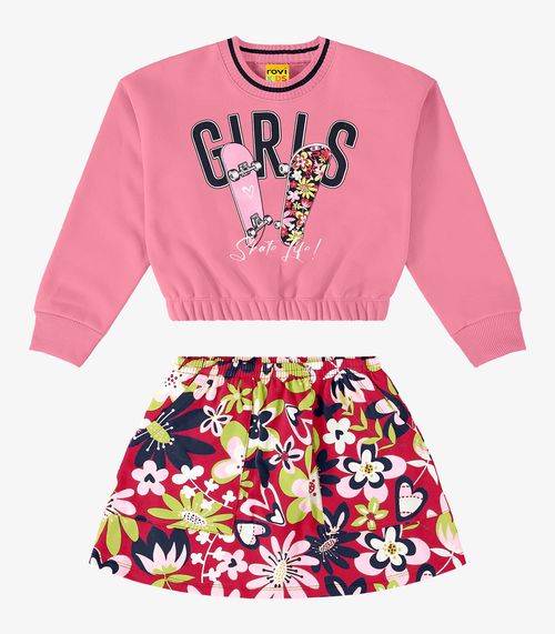 Conjunto Infantil Blusão Com Saia Rovi Kids Rosa