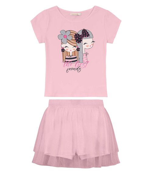 Conjunto Infantil Blusa Com Saia Trick Nick Rosa