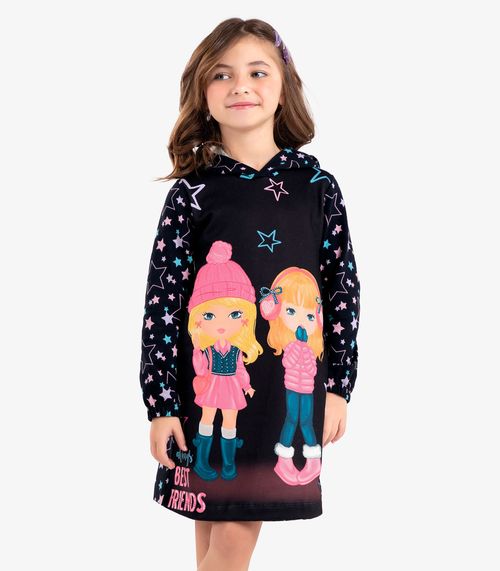 Vestido Infantil Manga Longa E Capuz Rovi Kids Preto