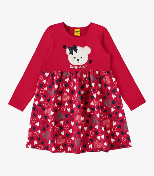 Vestido Infantil Manga Longa Estampado Rovi Kids Vermelho