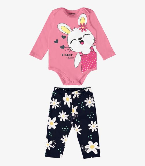 Conjunto Infantil Body Com Legging Rovi Kids Rosa