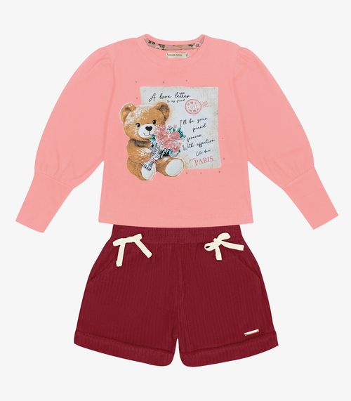 Conjunto Infantil Blusa Com Shorts Trick Nick Rosa