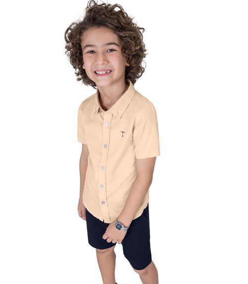 Conjunto Infantil Camisa Com Bermuda Trick Nick Bege