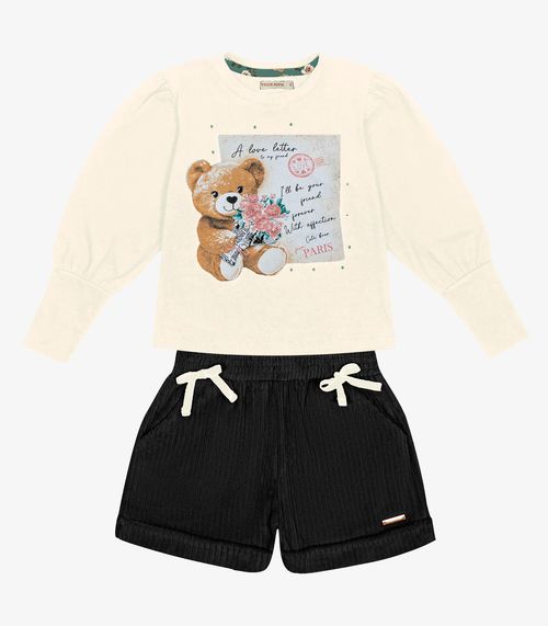 Conjunto Infantil Blusa Com Shorts Trick Nick Bege