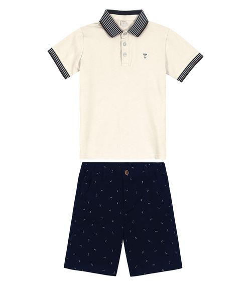 Conjunto Infantil Camisa Polo E Bermuda Trick Nick Bege