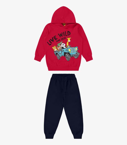 Conjunto Blusão Com Capuz E Calça Rovi Kids Vermelho