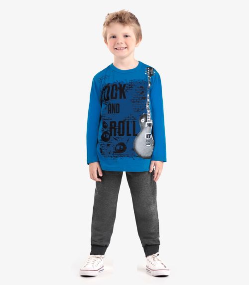 Conjunto Camiseta Manga Longa E Calça Rovi Kids Azul