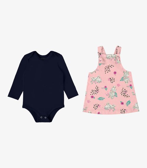 Conjunto Infantil Body Com Jardineira Rovi Kids Rosa