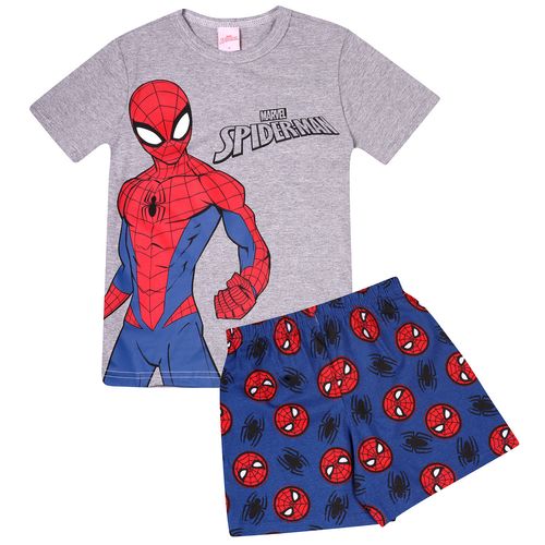 Pijama Manga Curta Infantil Spider Man Cinza - Marvel