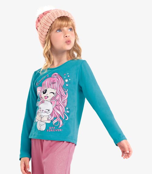 Blusa Infantil Feminina Manga Longa Rovi Kids Azul