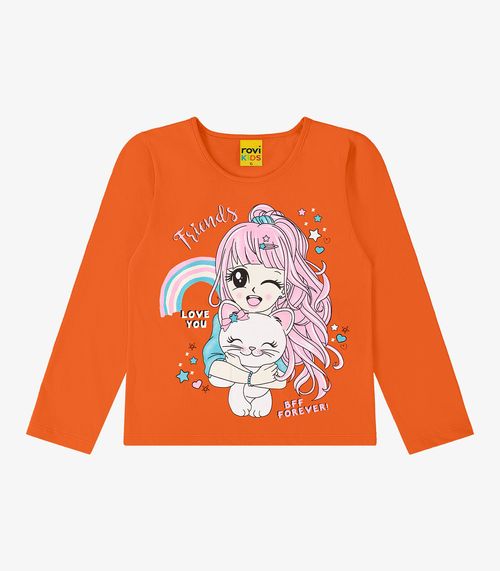 Blusa Infantil Feminina Manga Longa Rovi Kids Laranja