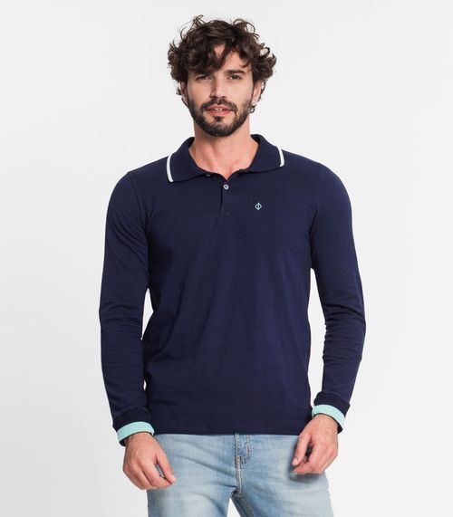 Camisa Polo Masculina Manga Longa Diametro Azul