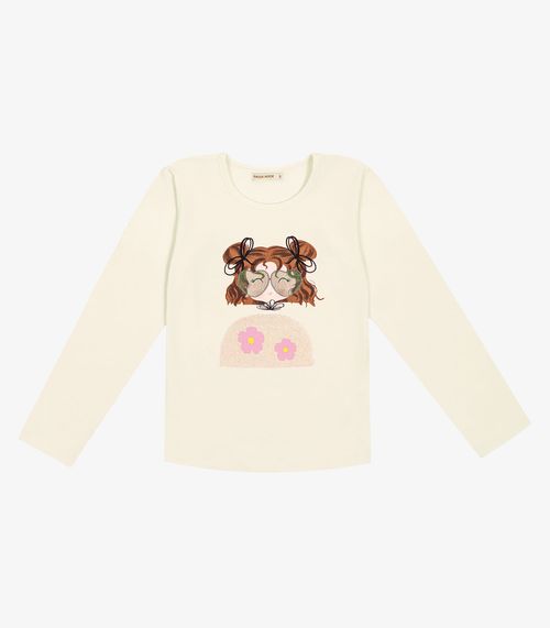 Blusa Infantil Feminina Manga Longa Trick Nick Bege